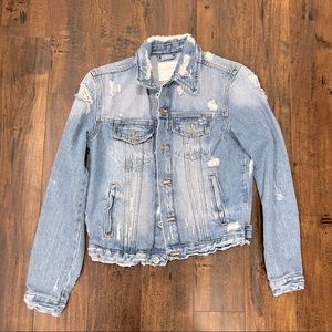 ZARA Distressed Denim Cropped Blue Jacket